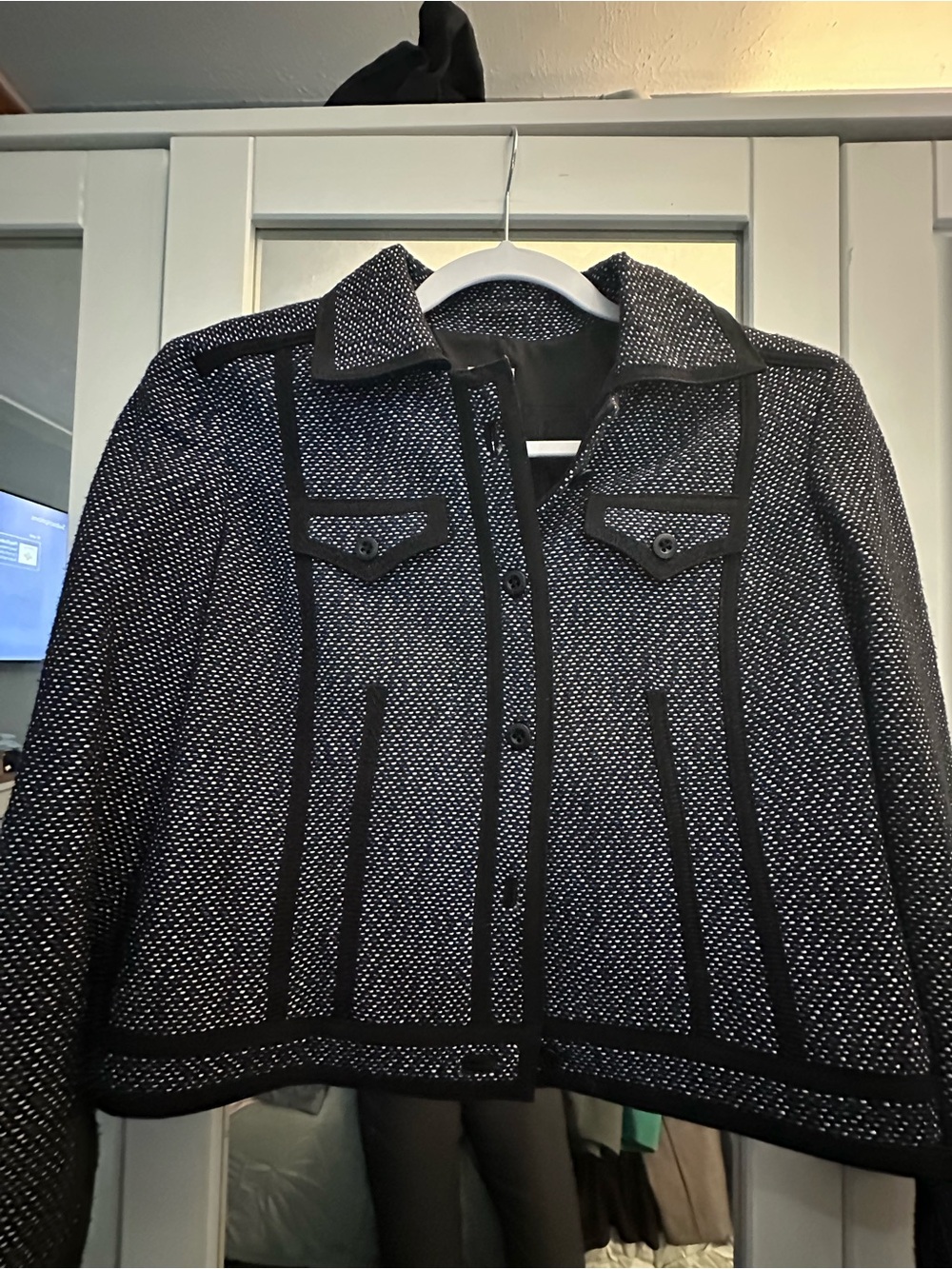Anne Klein Black and White Textured Knit Blazer